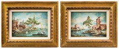 Lucia Ponga (Venise) - Paire de peintures de paysages du XIXe siècle - Vue de Venise