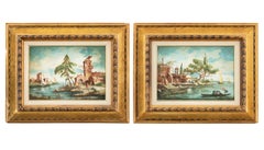 Pair of 20th century Venetian painting - Venice lagoon - Signed Oil on panel
