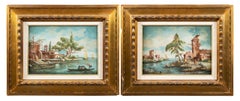 Pair of 20th century Venetian painting - Venice lagoon - Signed Oil on panel