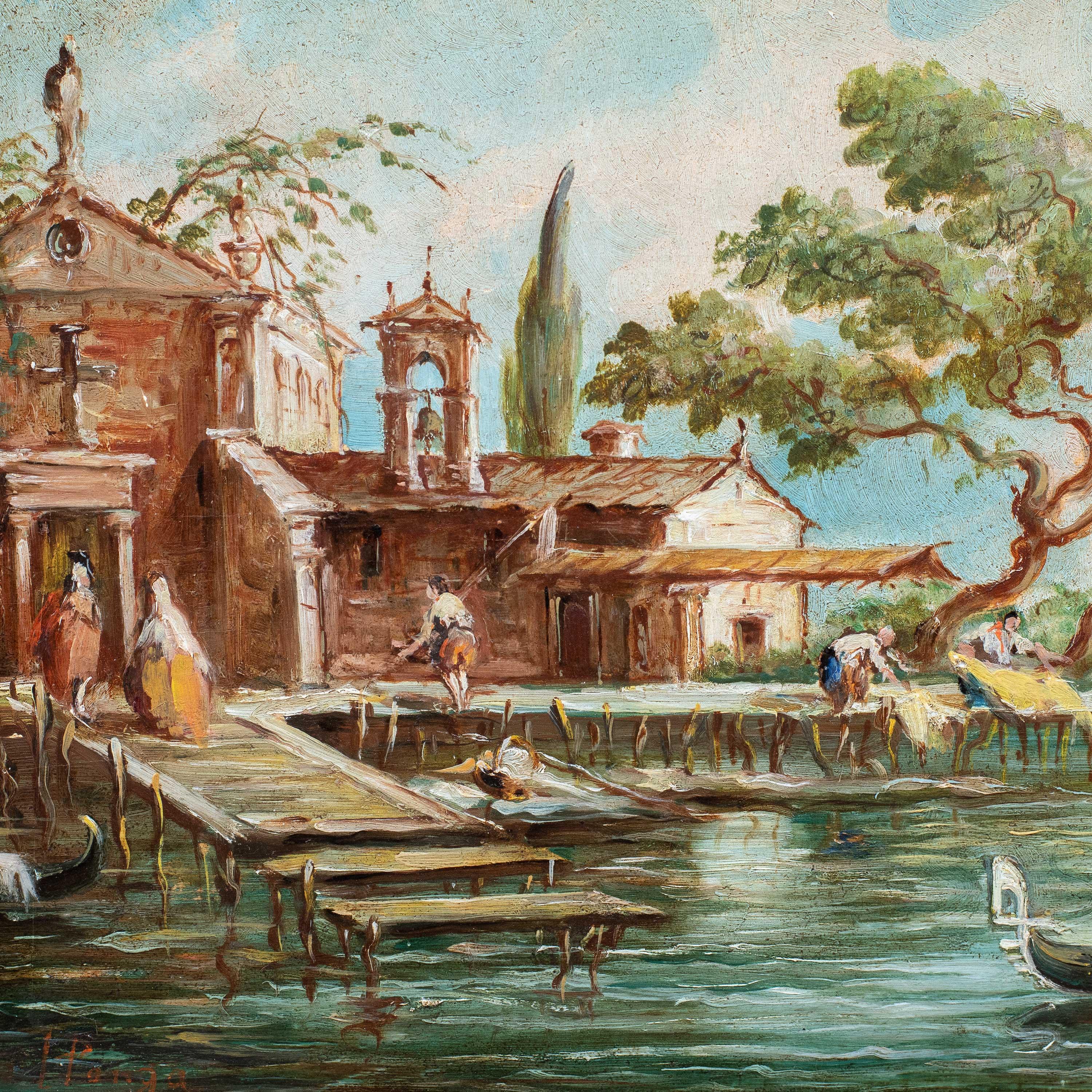 Lucia Ponga (Venetian painter) - 19th century landscape painting - Venice Signed - Painting by Lucia Ponga degli Ancillo 