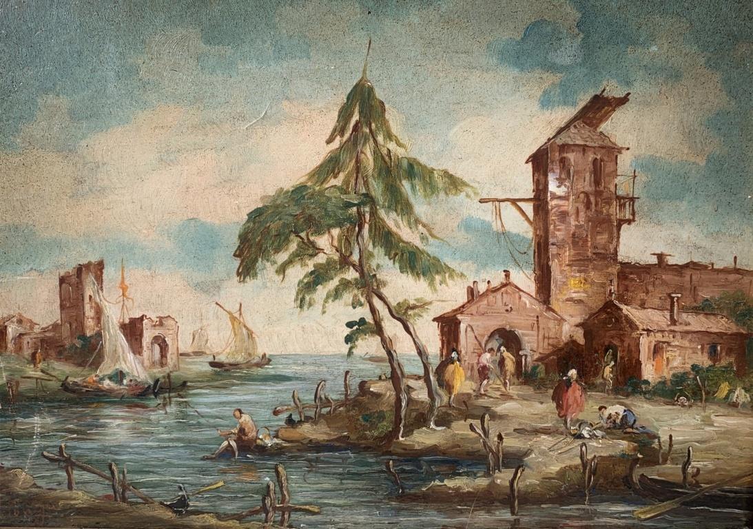 Lucia Ponga (Venetian painter) - 19th century landscape painting - Venice Signed - Brown Figurative Painting by Lucia Ponga degli Ancillo 