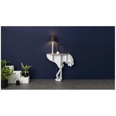 Lucia, White Ostrich Wall Console With Lamp, Made in France