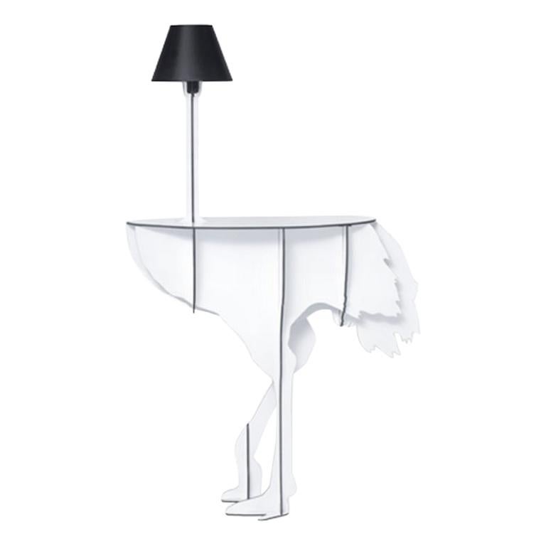 Lucia, White Ostrich Wall Console With Lamp, Made in France For Sale