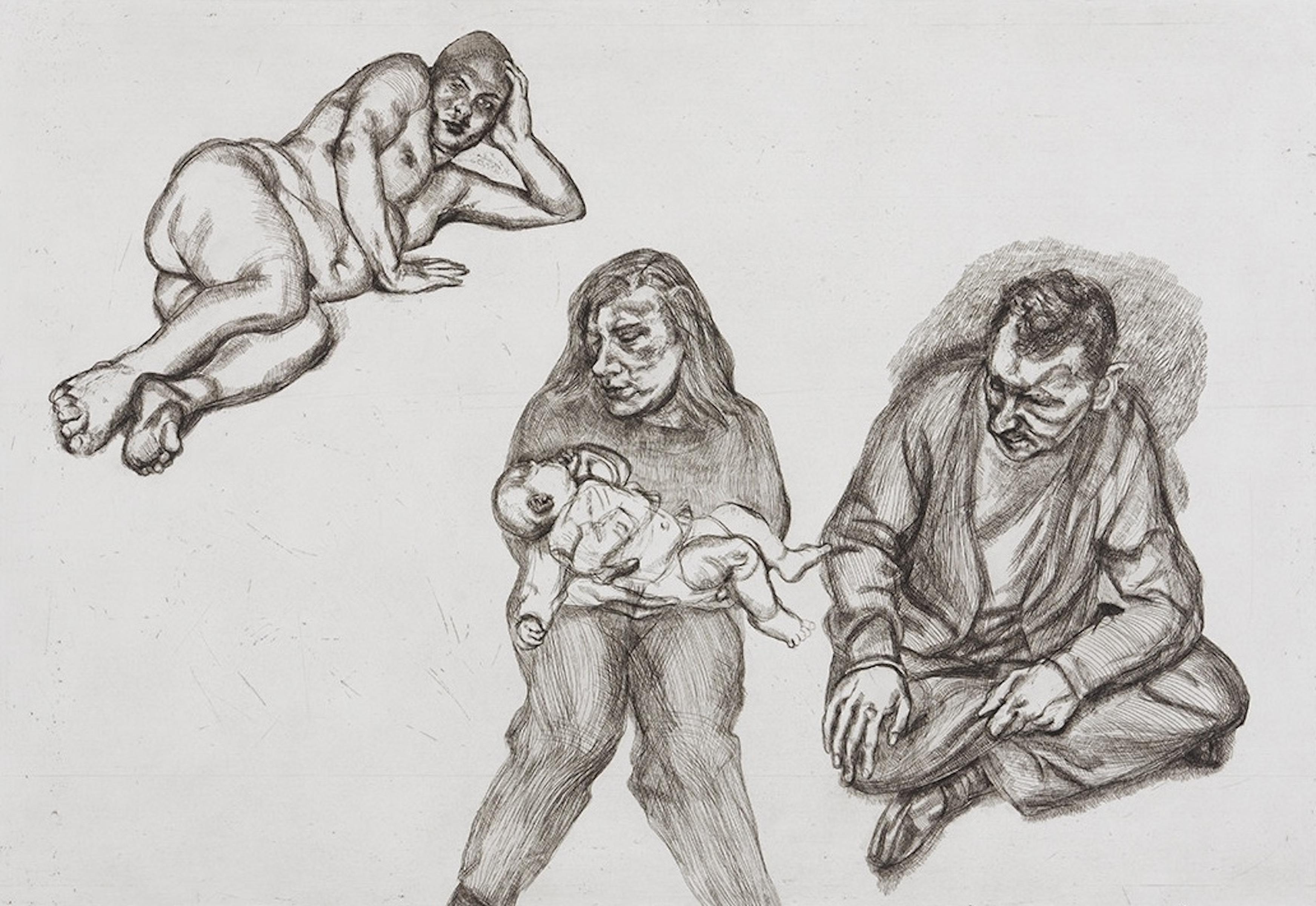 Lucian Freud Figurative Print - Four Figures