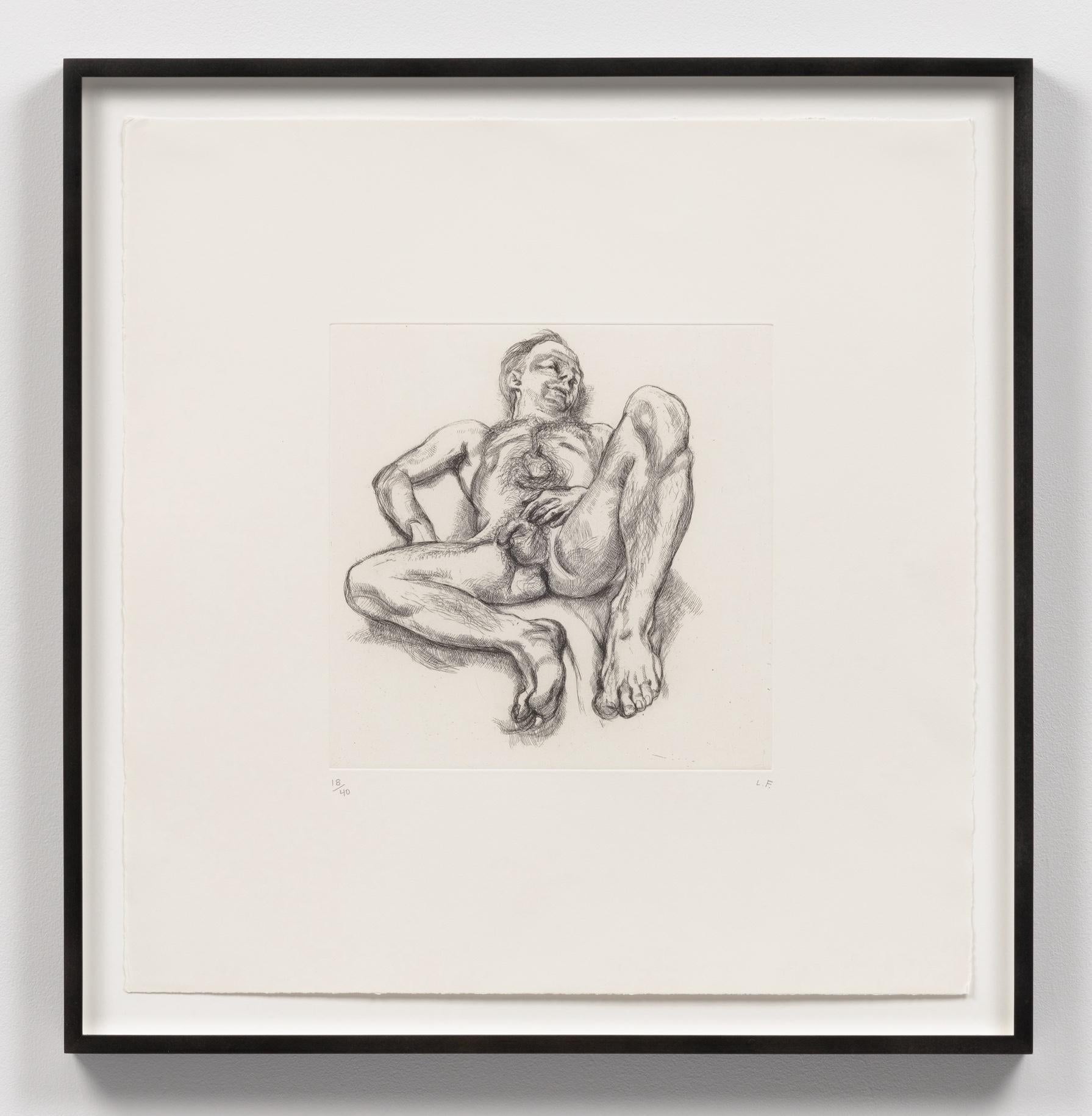Lucian Freud Nude Print - Naked Man on a Bed