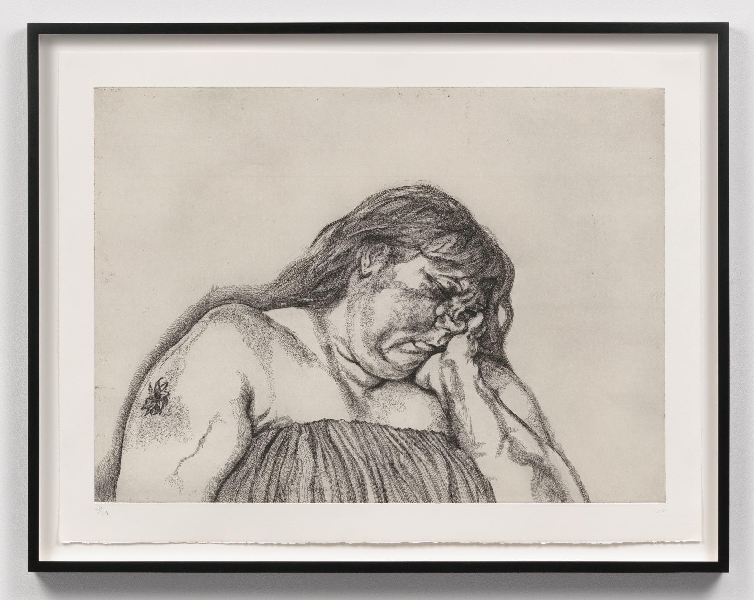Lucian Freud Figurative Print - Woman with an Arm Tattoo