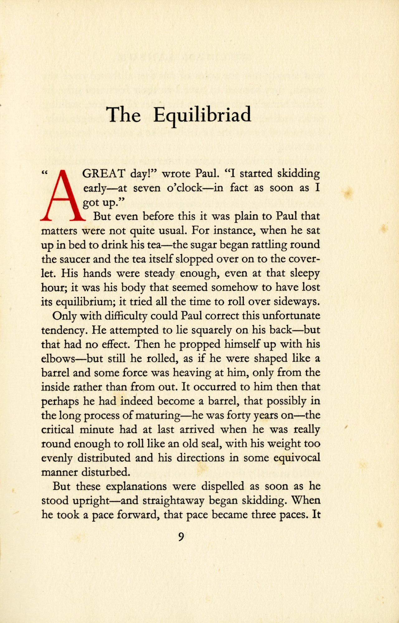 THE EQUILIBRIAD by William Samsons with illustrations by Lucian Freud. 
London: Hogarth Press, 1948. Limited Edition. 
8vo, 8 5/8 x 5 5/8 in (220 x 140 mm); pp. 46 + 5 full-page BW plates FROM DRAWINGS by LUCIAN FREUD; title and initials in red