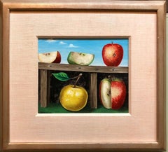 Französisch Surrealist Trompe L'Oeil Äpfel OIl Gemälde