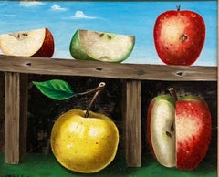 French Surrealist Trompe L'oeil Apples OIl Painting