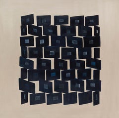 Luciana Levinton - Architectural Geometric Abstract Painting in Deep and Muted Blue Tones Architectural Geometric Abstract Painting in Deep and Muted Blue Tones