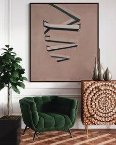 Pintura abstracta minimalista contemporánea con formas lineales arquitectónicas