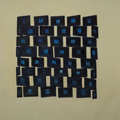 Luciana Levinton - Geometric Abstract Painting in Deep Blue and Olive Green Tones Geometric Abstract Painting in Deep Blue and Olive Green Tones