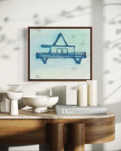 Luciana Levinton Blue Stilt House Minimal Line Drawing Painting