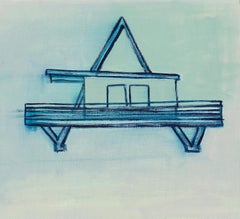 Luciana Levinton Blue Stilt House Minimal Line Drawing Painting