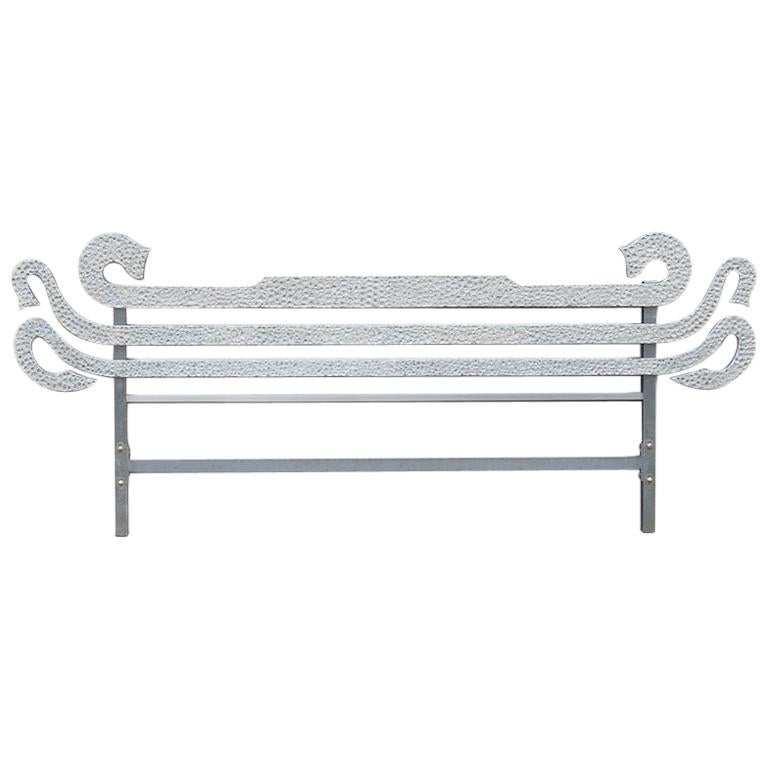 Lucianio Frigerio Hammered Metal Bed Headboard, circa 1970