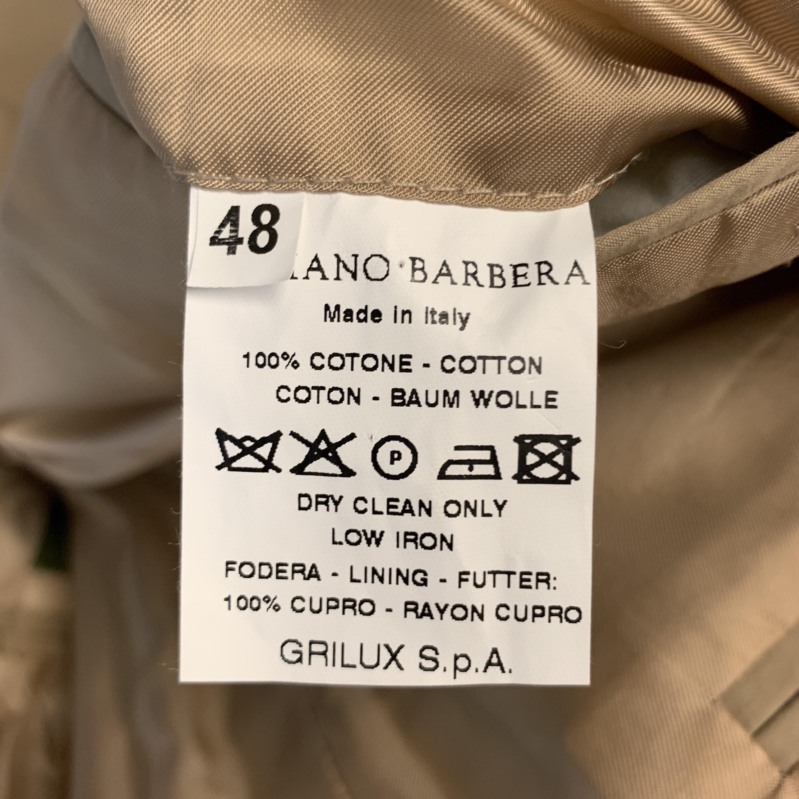 LUCIANO BARBERA 38 Regular Khaki Cotton Suit In Excellent Condition In San Francisco, CA