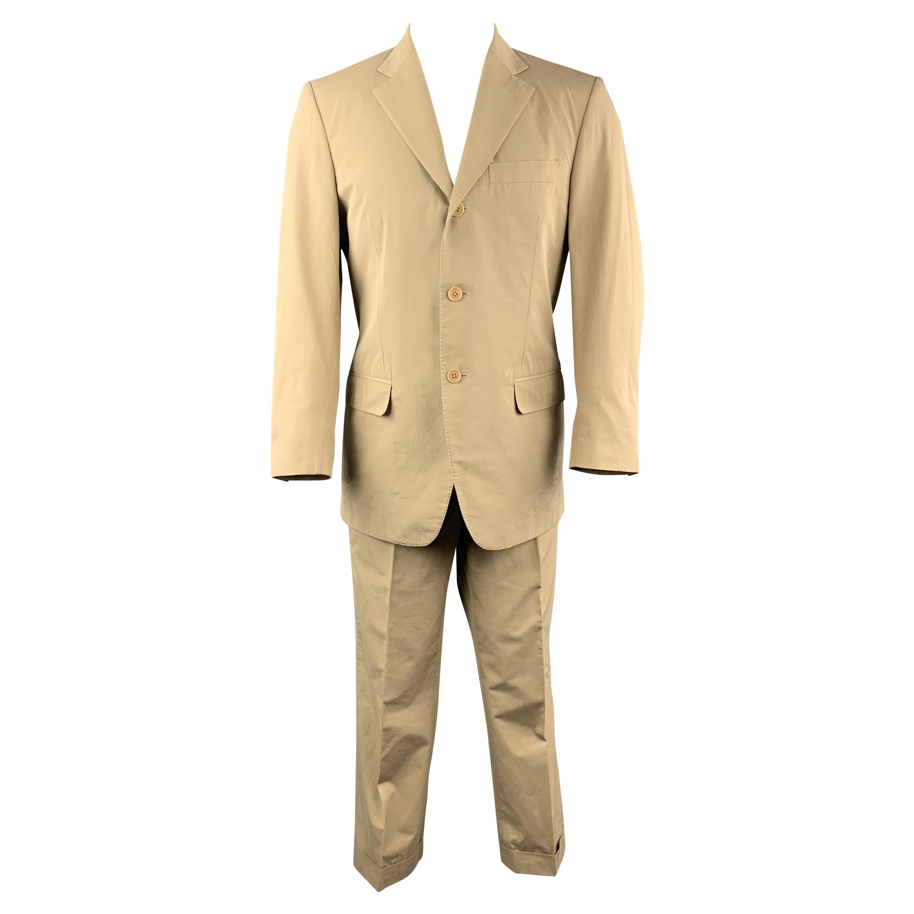 LUCIANO BARBERA 38 Regular Khaki Cotton Suit