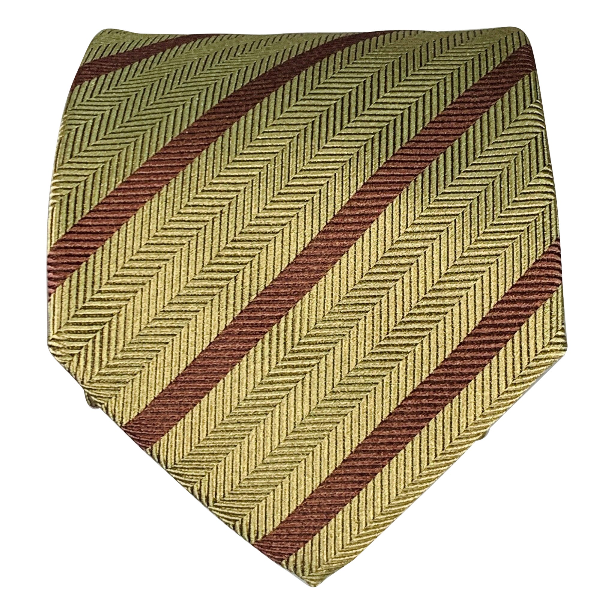 LUCIANO BARBERA Brown Olive Diagonal Stripe Silk Tie