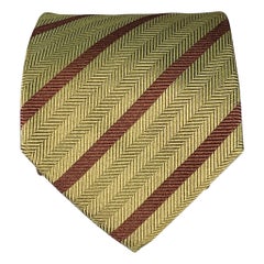 LUCIANO BARBERA Brown Olive Diagonal Stripe Silk Tie