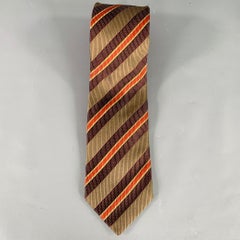 LUCIANO BARBERA Brown Red Diagonal Stripe Silk Tie