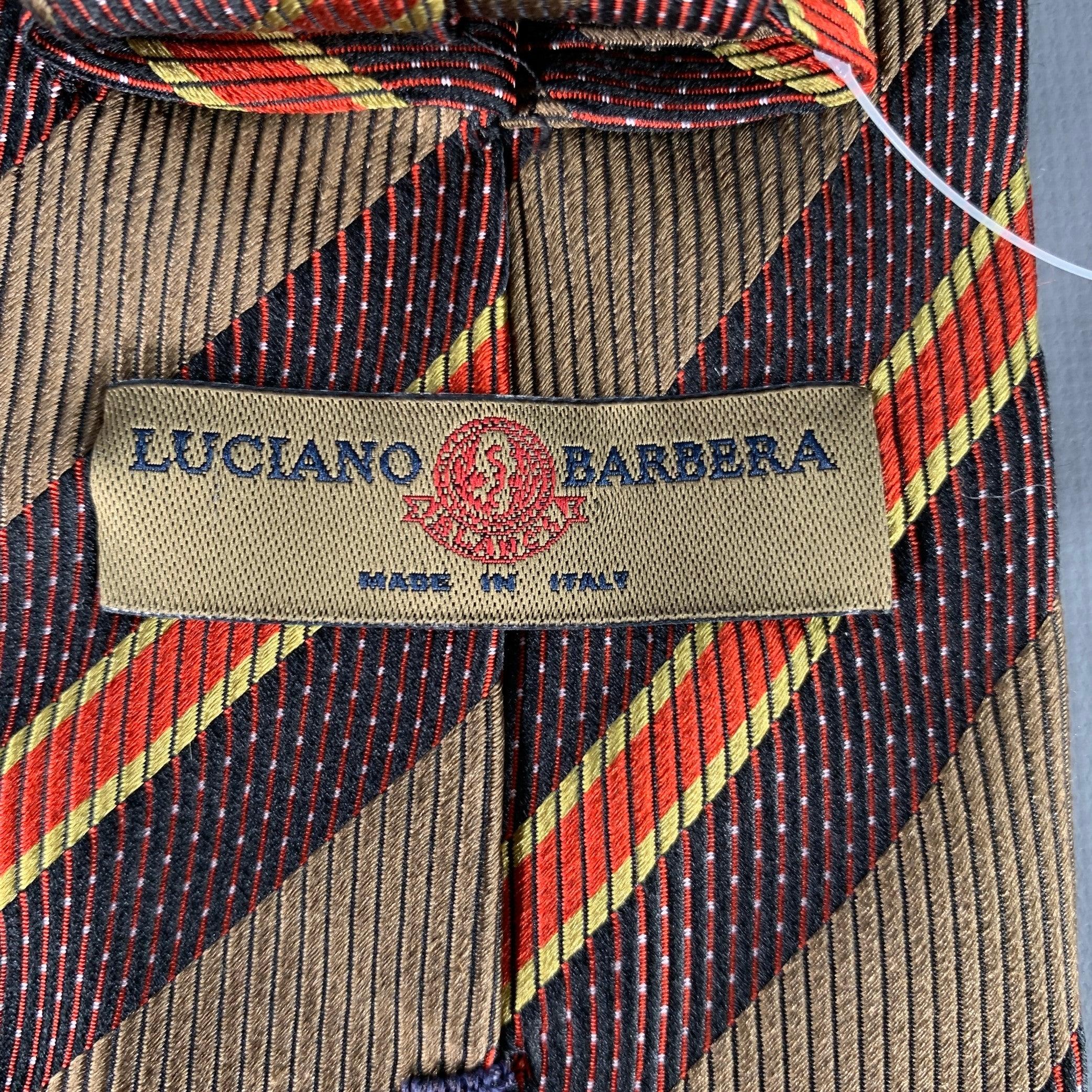 LUCIANO BARBERA Brown Red Diagonal Stripe Silk Tie In Good Condition For Sale In San Francisco, CA