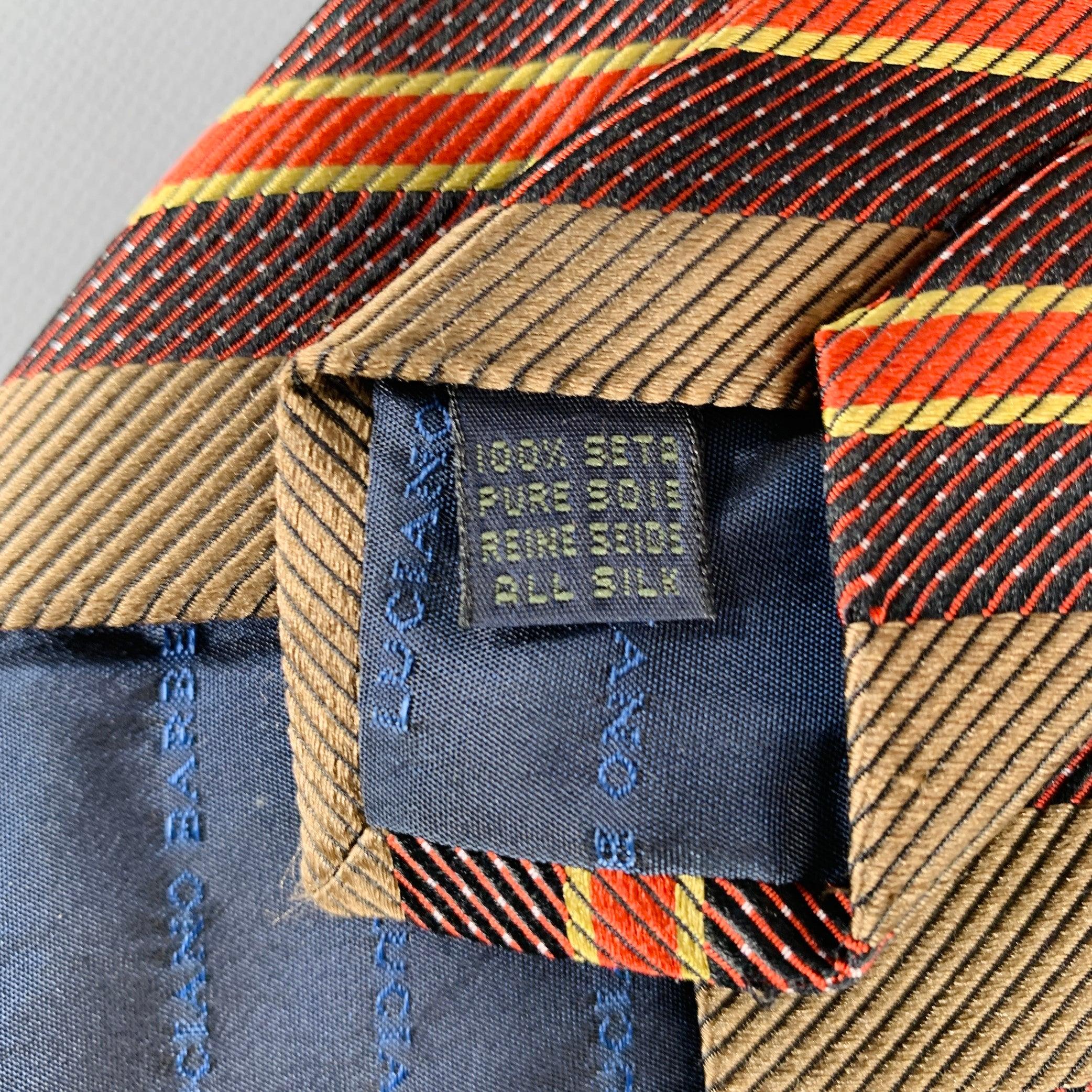 Men's LUCIANO BARBERA Brown Red Diagonal Stripe Silk Tie For Sale
