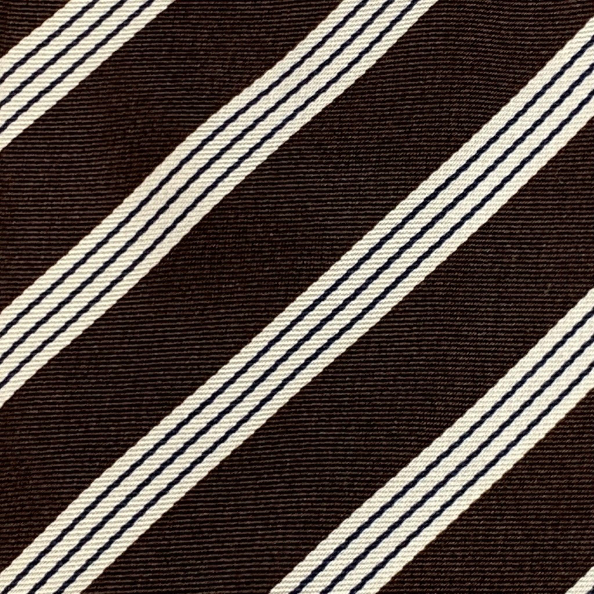 LUCIANO BARBERA Brown White Stripe Silk Tie In Excellent Condition For Sale In San Francisco, CA