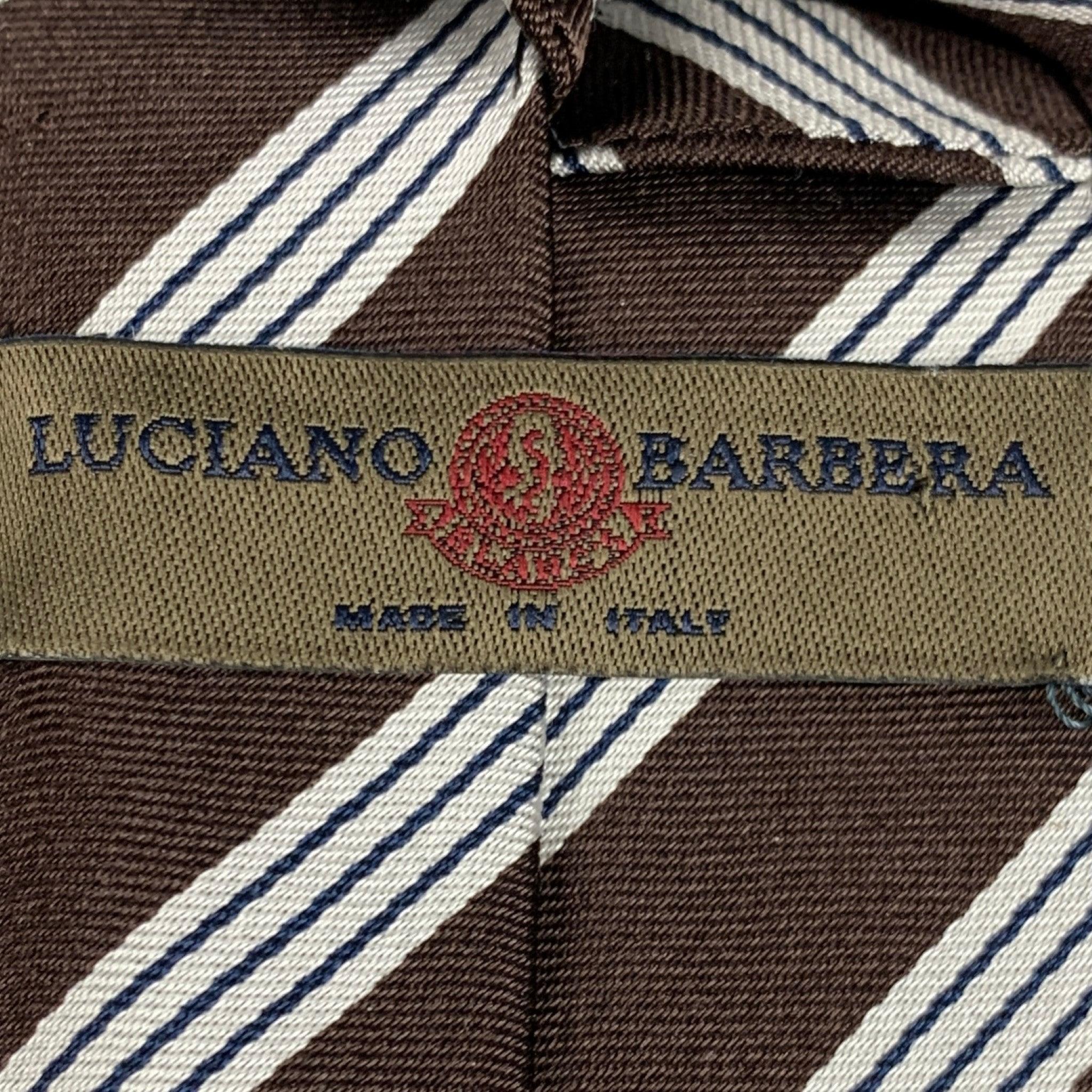 Men's LUCIANO BARBERA Brown White Stripe Silk Tie For Sale