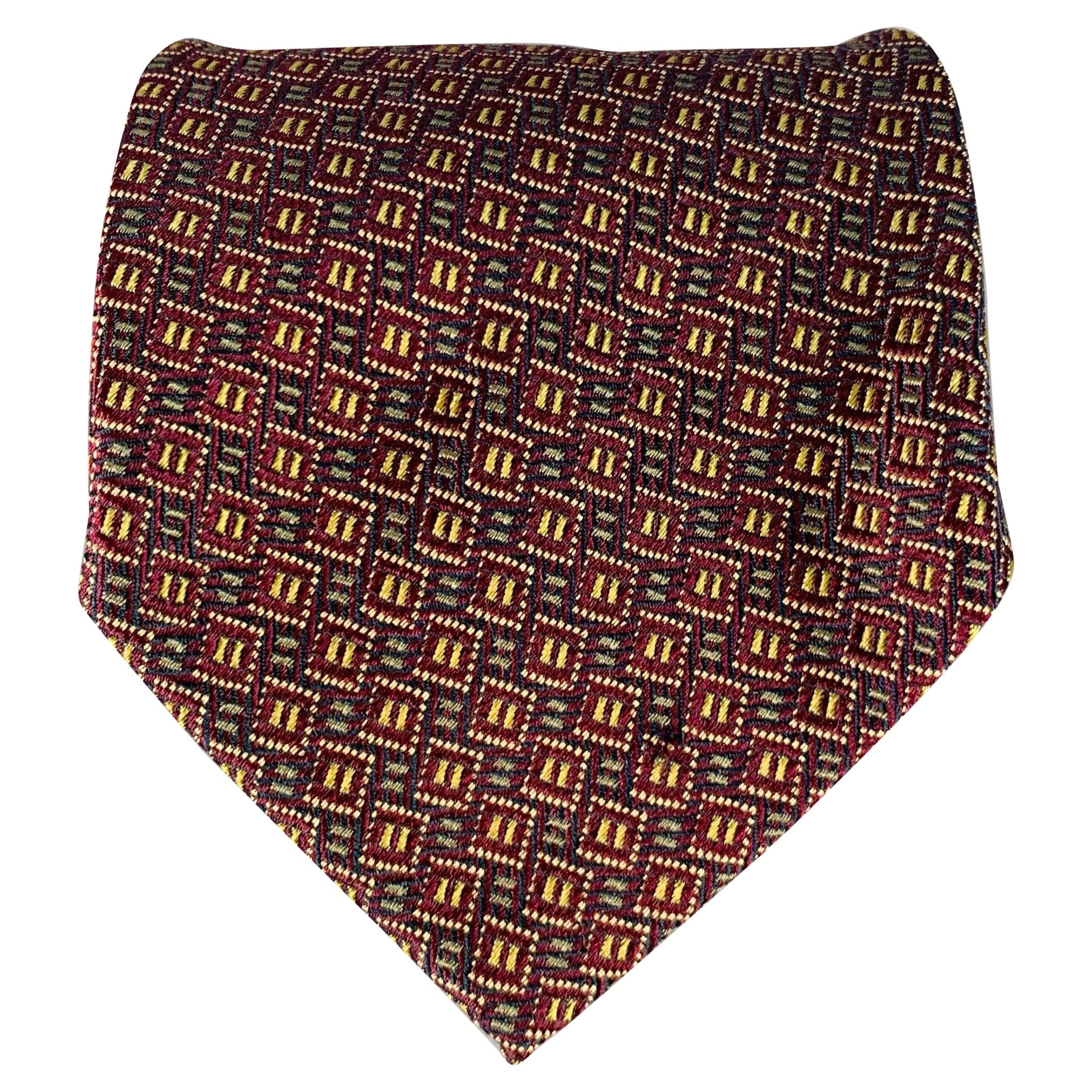 LUCIANO BARBERA Burgundy Grey Olive Geometric Jacquard Silk Tie