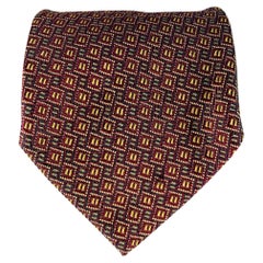 LUCIANO BARBERA Burgundy Grey Olive Geometric Jacquard Silk Tie