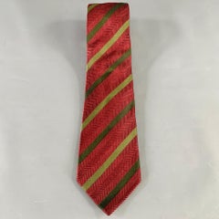 LUCIANO BARBERA Burgundy Olive Diagonal Stripe Silk Tie