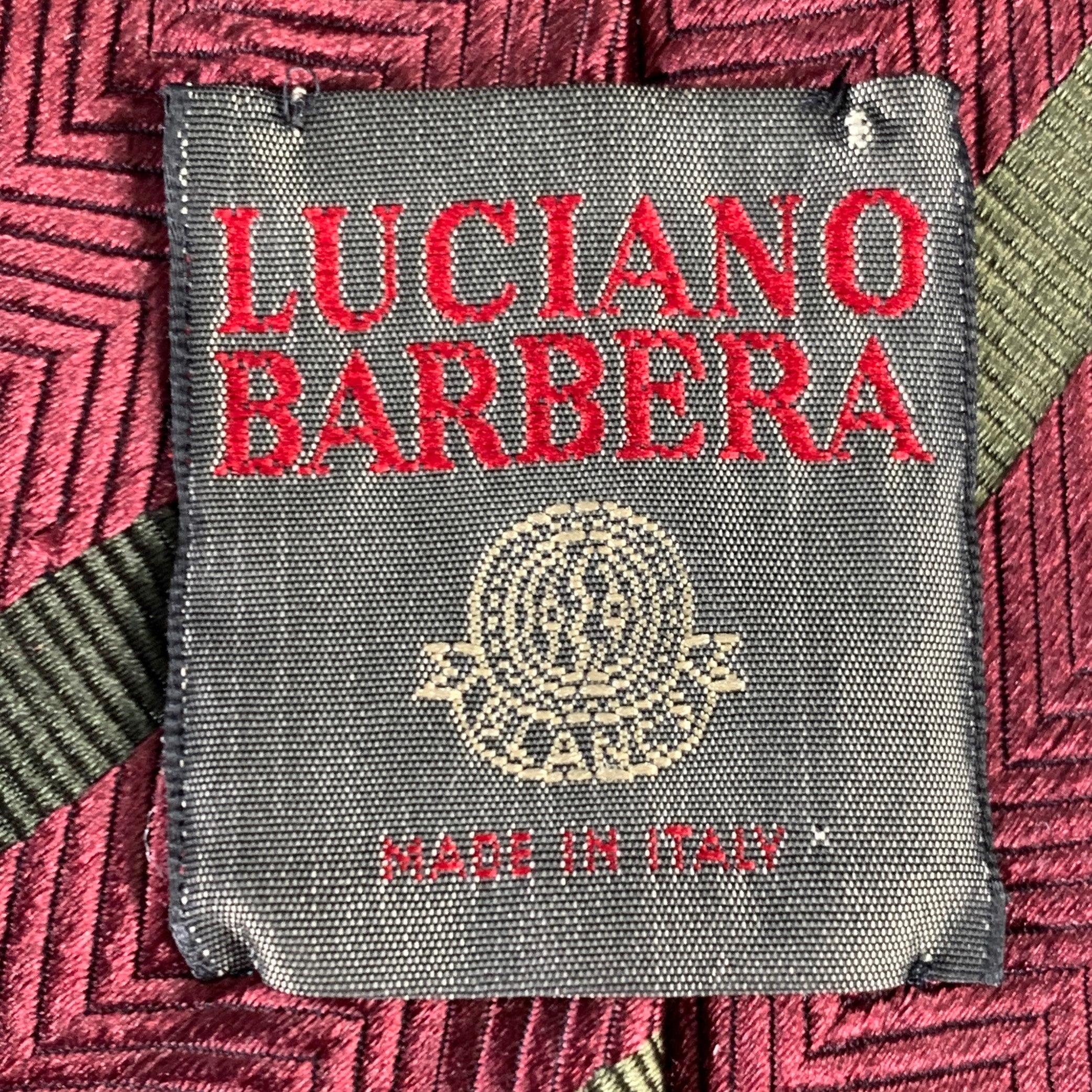 LUCIANO BARBERA Burgundy Olive Diagonal Stripe Silk Tie In Good Condition For Sale In San Francisco, CA
