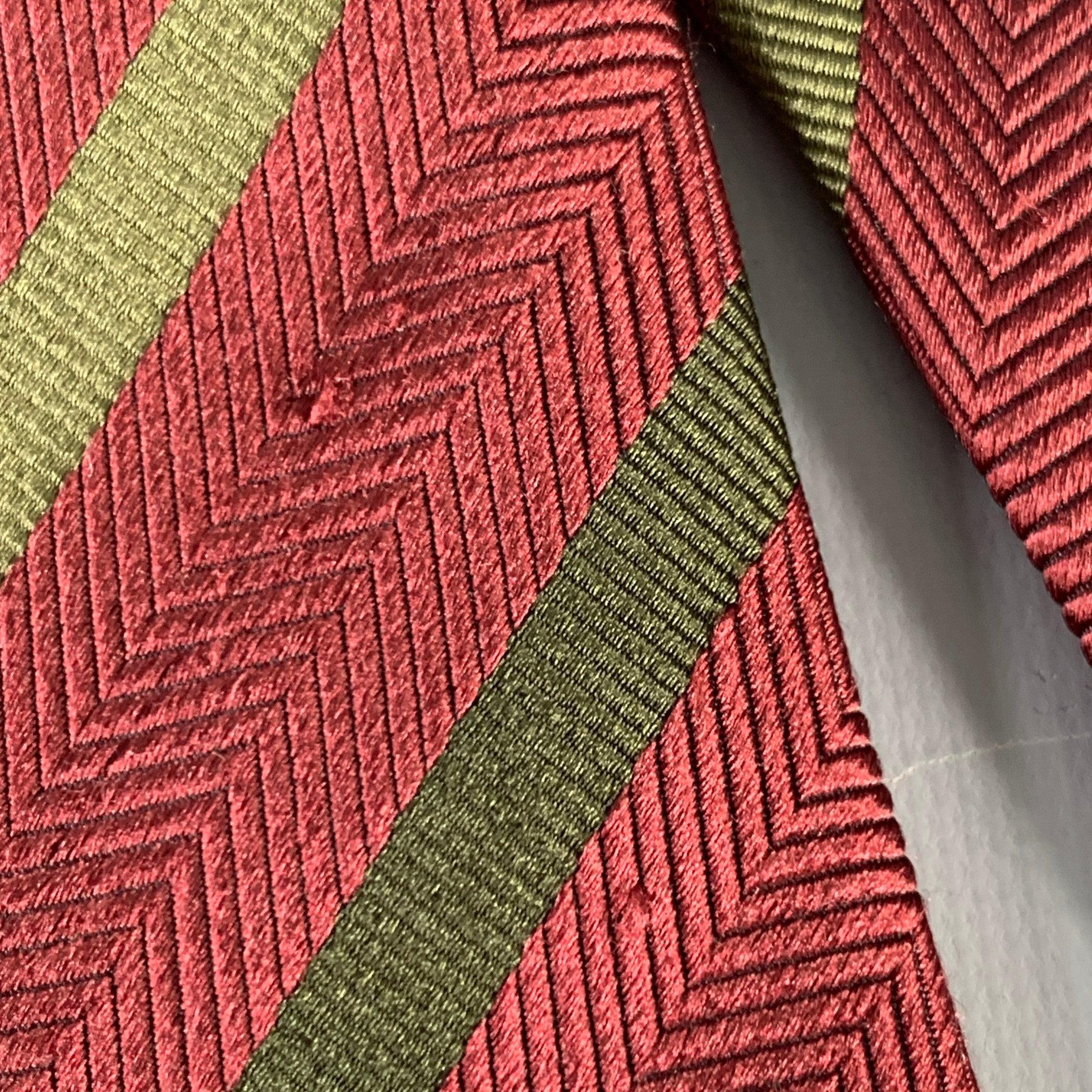 LUCIANO BARBERA Burgundy Olive Diagonal Stripe Silk Tie For Sale 2
