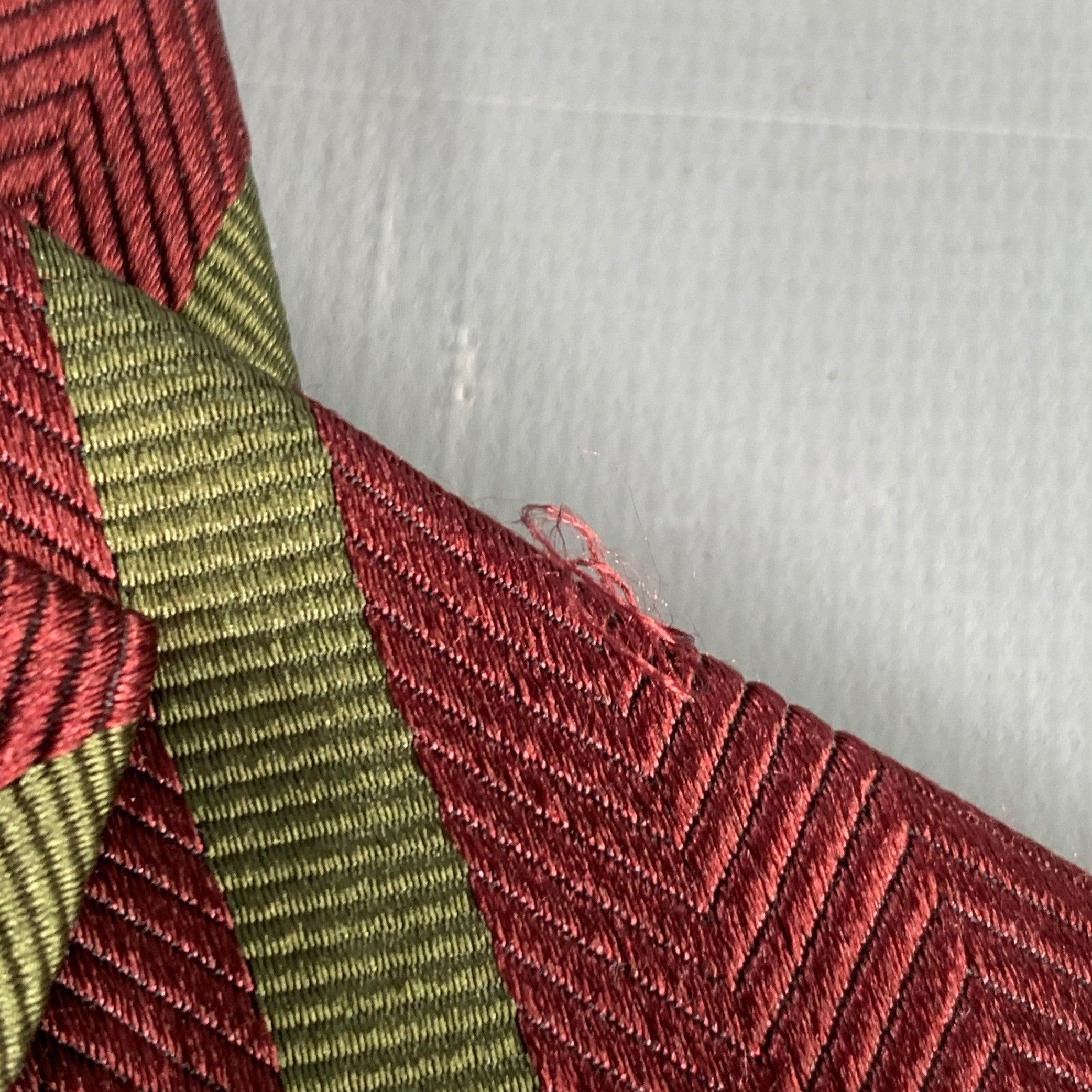 LUCIANO BARBERA Burgundy Olive Diagonal Stripe Silk Tie For Sale 3