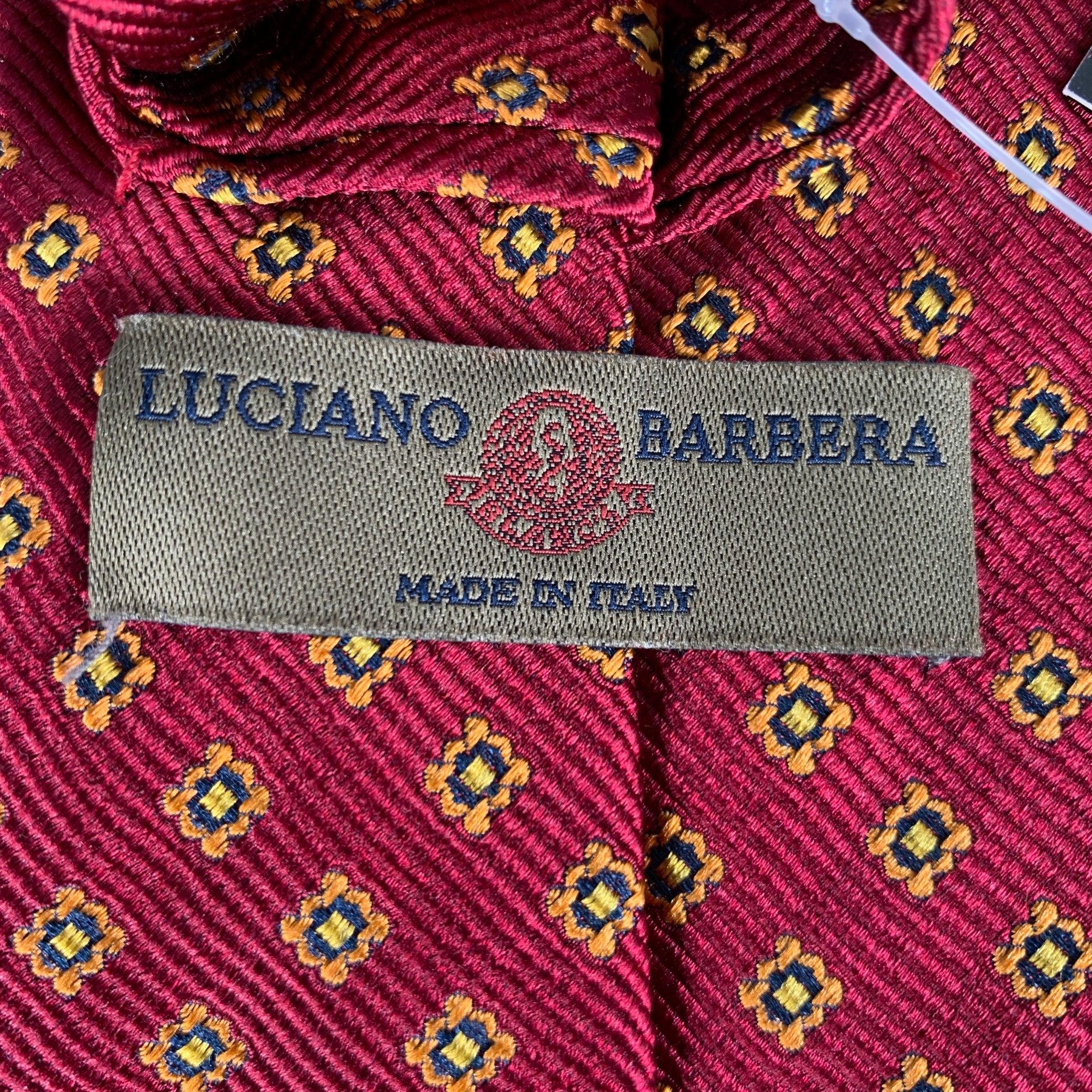 Red LUCIANO BARBERA Burgundy Orange Abstract Floral Silk Tie For Sale