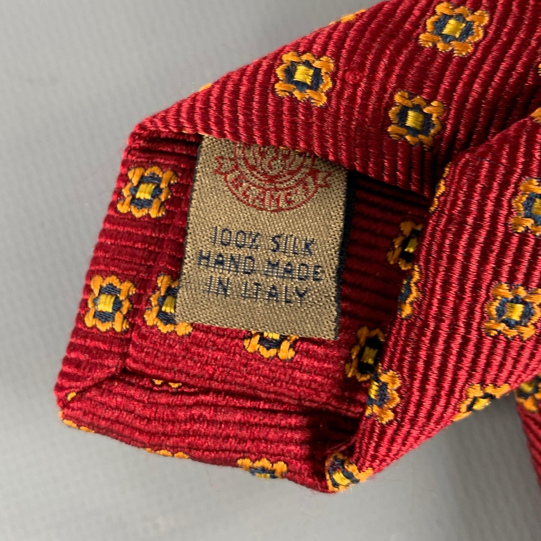 LUCIANO BARBERA Burgundy Orange Abstract Floral Silk Tie In Good Condition For Sale In San Francisco, CA