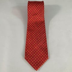 LUCIANO BARBERA Burgundy Red Orange Geometric Jacquard Silk Tie