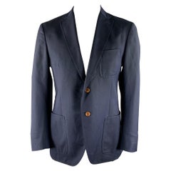 LUCIANO BARBERA Chest Size 44 Navy Basketweave Wool Blend Sport Coat