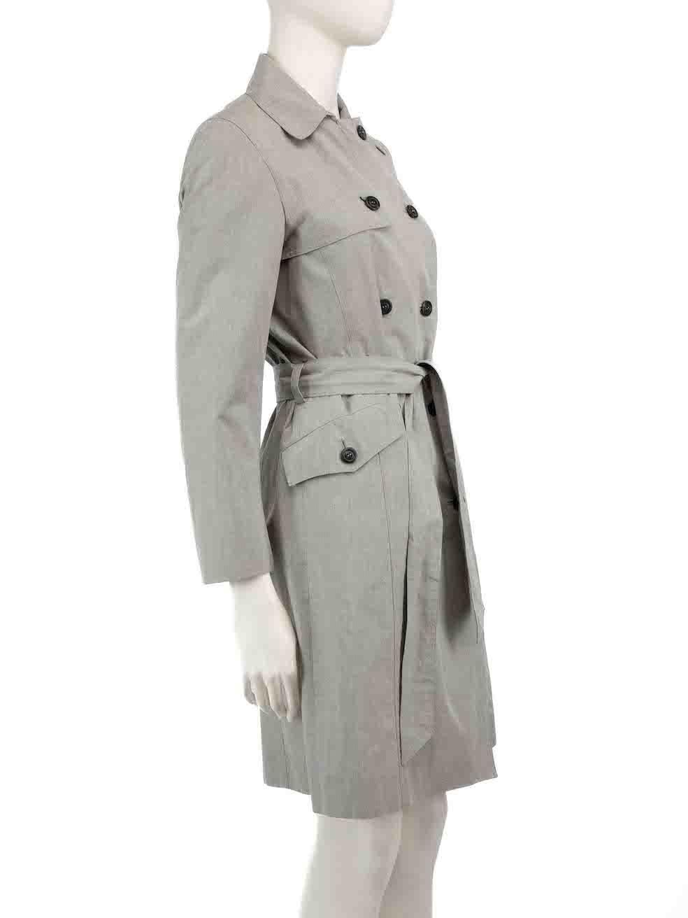 CONDITION is Very good. Hardly any visible wear to coat is evident on this used Luciano Barbera designer resale item.
 
 
 
 Details
 
 
 Grey
 
 Cotton
 
 Trench coat
 
 Button fastening
 
 Double breasted
 
 Belted
 
 2x Side pockets
 
 
 
 
 
