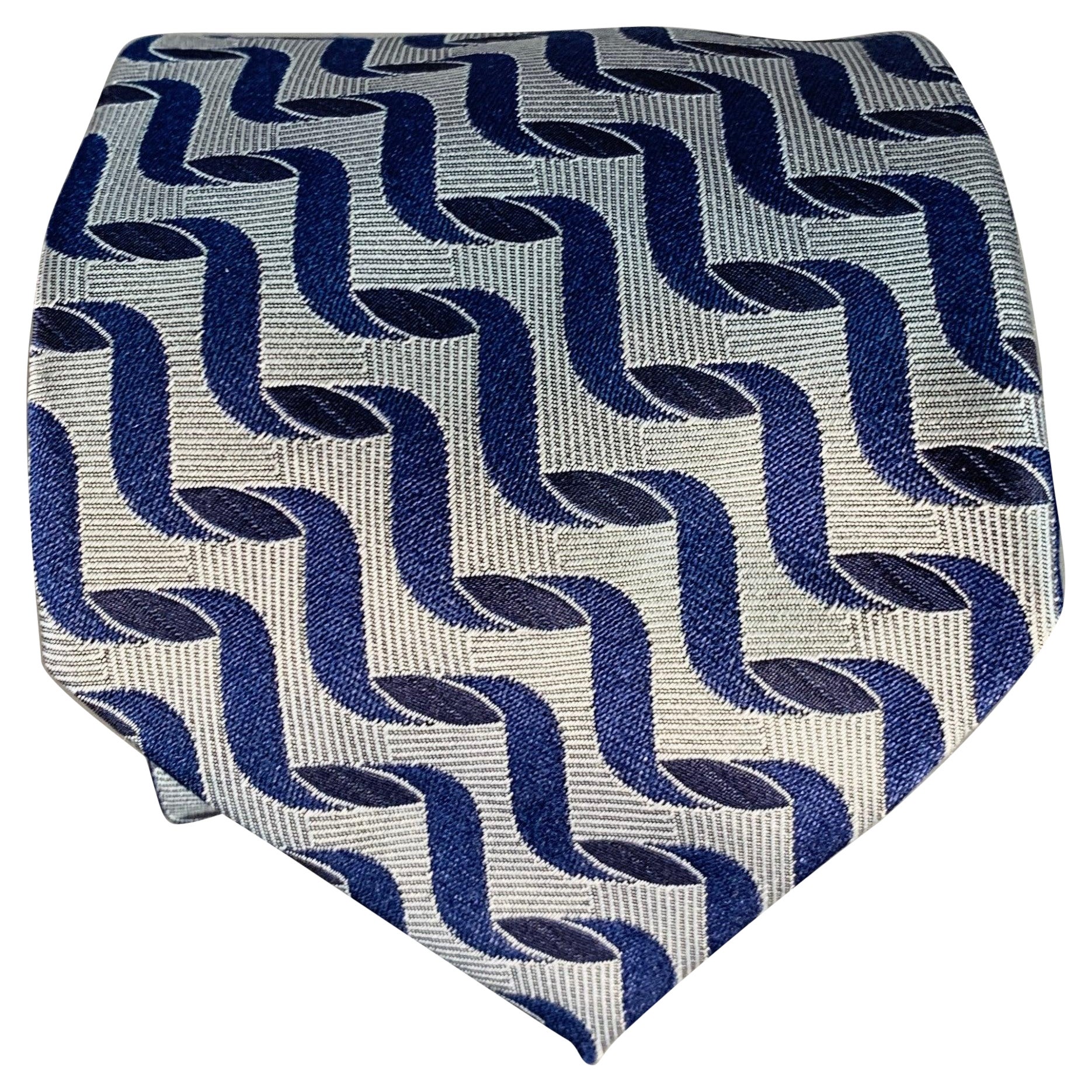 LUCIANO BARBERA Navy Blue Zig Zag Jacquard Silk Tie For Sale