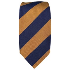 LUCIANO BARBERA Navy & Brown Stripe Silk / Cotton Tie