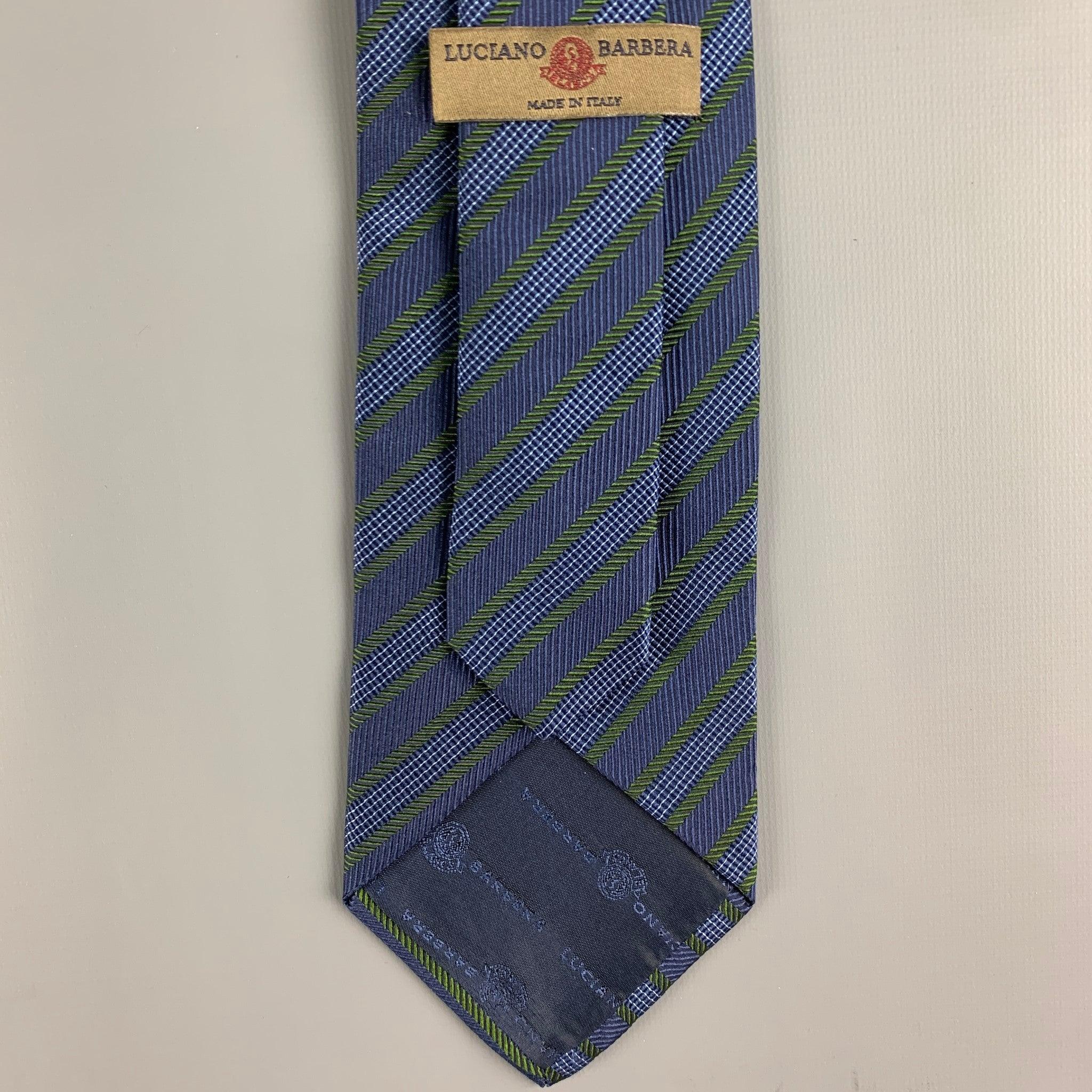 Men's LUCIANO BARBERA Navy Green Diagonal Stripe Silk Tie For Sale
