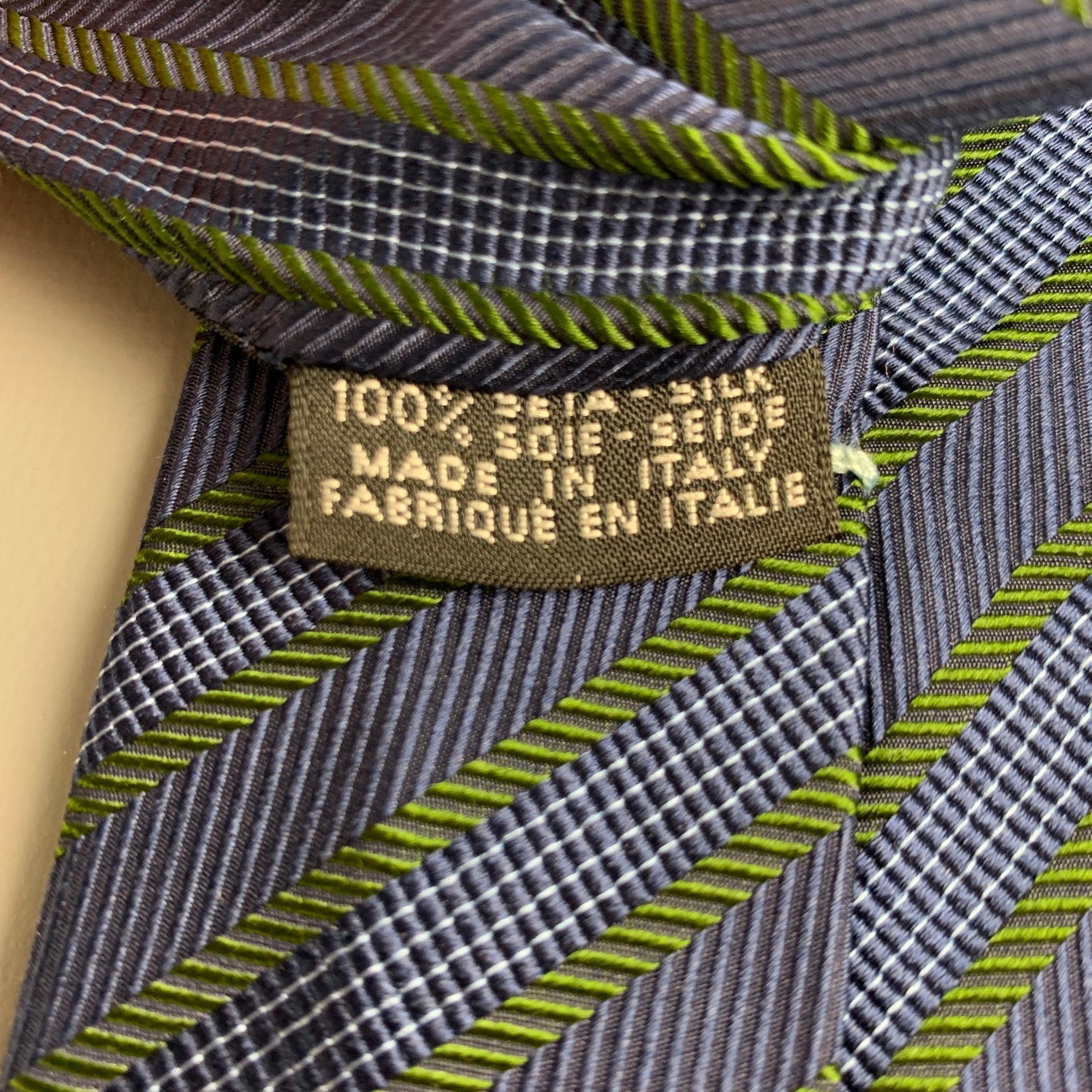 LUCIANO BARBERA Navy Green Diagonal Stripe Silk Tie 1