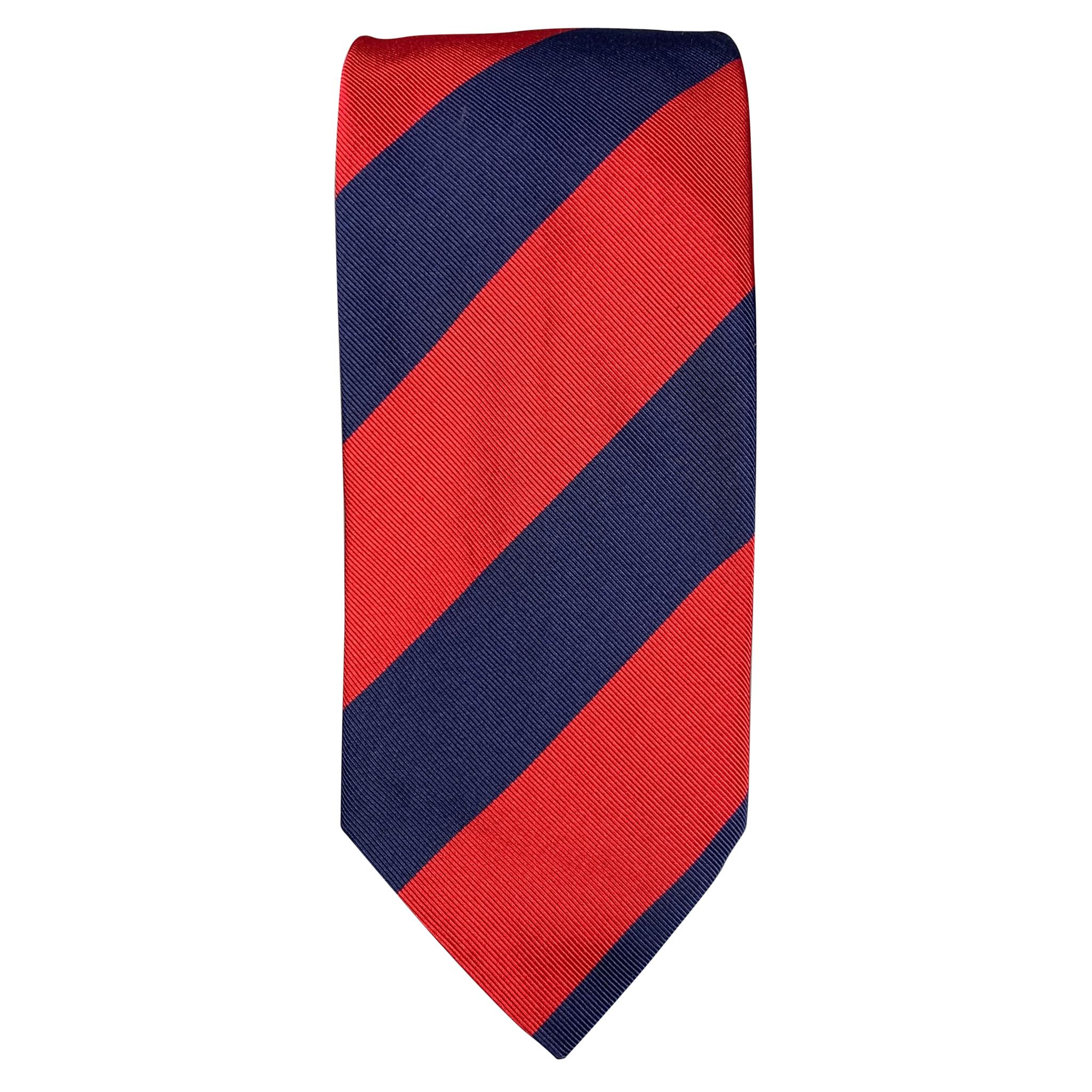 LUCIANO BARBERA Navy & Red Stripe Silk / Cotton Tie