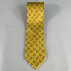 LUCIANO BARBERA Orange Olive Green Paisley Silk Tie