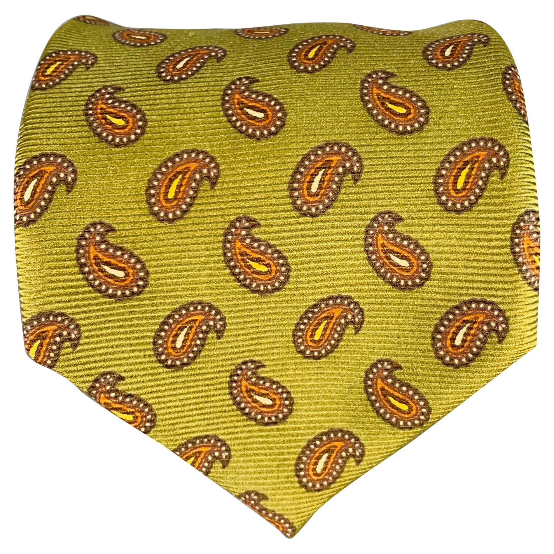 LUCIANO BARBERA Naranja Verde Oliva Paisley Corbata de Seda en venta