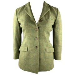 LUCIANO BARBERA Size 10 Green Windowpane Tweed Notch Lapel Jacket