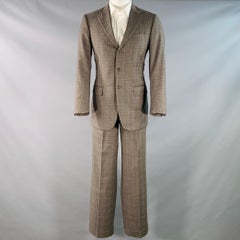 LUCIANO BARBERA Size 38 Regular Brown Plaid Wool Notch Lapel Pleated Suit