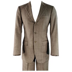 LUCIANO BARBERA Size 38 Regular Brown Plaid Wool Notch Lapel Pleated Suit