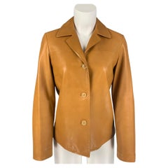 LUCIANO BARBERA Size 4 Mustard Leather Single Breasted Jacket